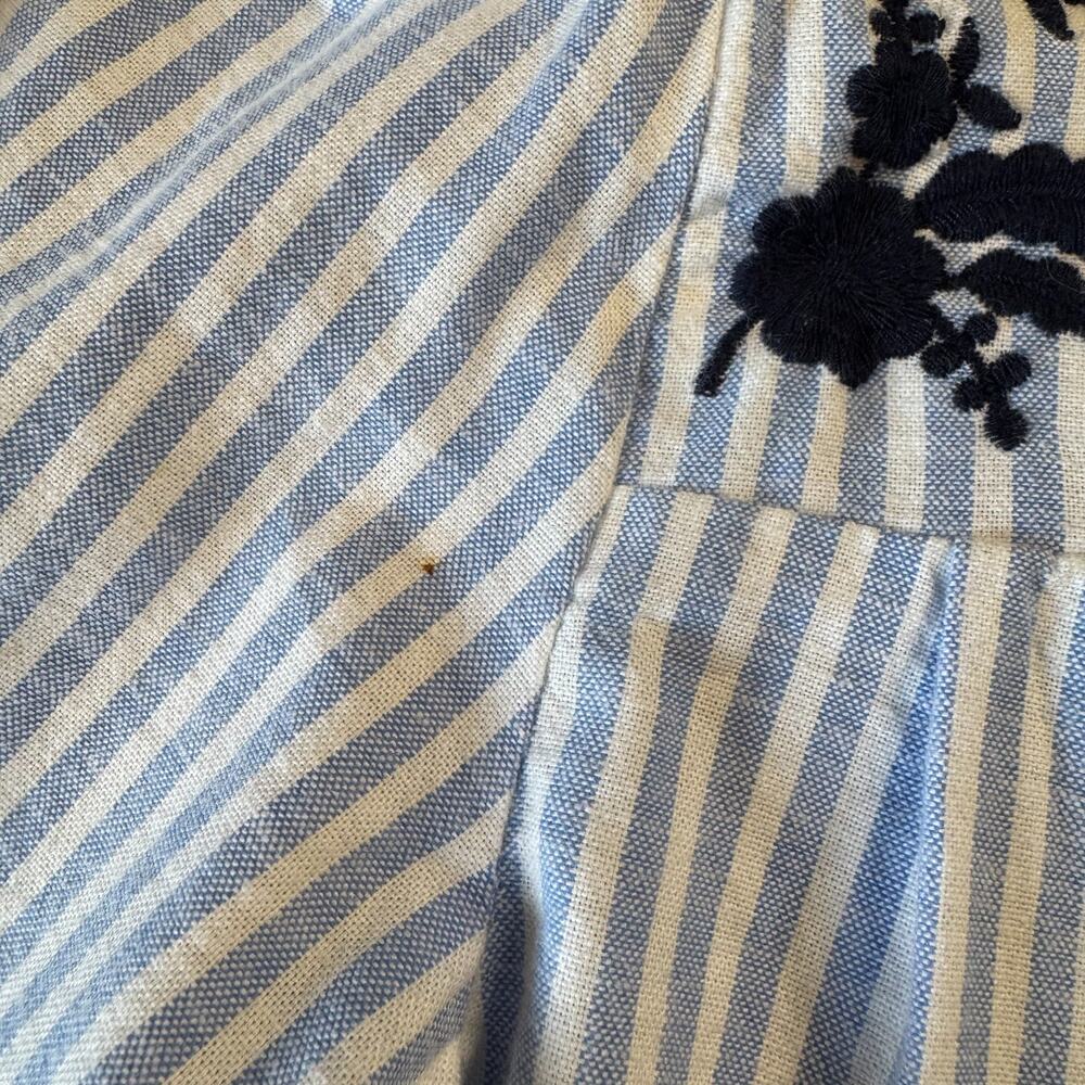 Crown & Ivy Blue White Stripe Boho Peasant Bell Sleeve Cotton Tiered Dress XS - Picture 3 of 7